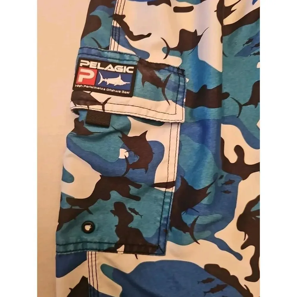 Pelagic Board Shorts Fishing Mens 34 Fish Camo High Performance Offshore‎ Trunks